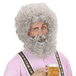 Paruka s vousy šedivá kudrnatá